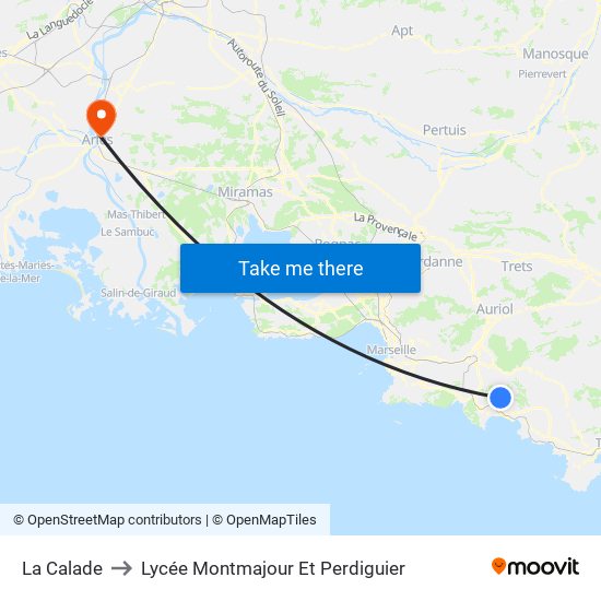 La Calade to Lycée Montmajour Et Perdiguier map