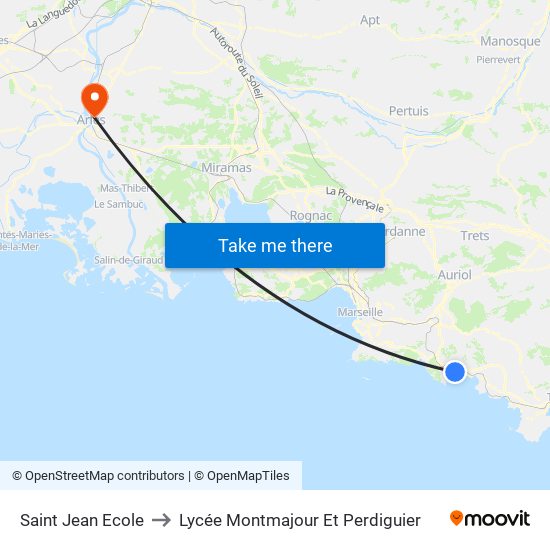 Saint Jean Ecole to Lycée Montmajour Et Perdiguier map