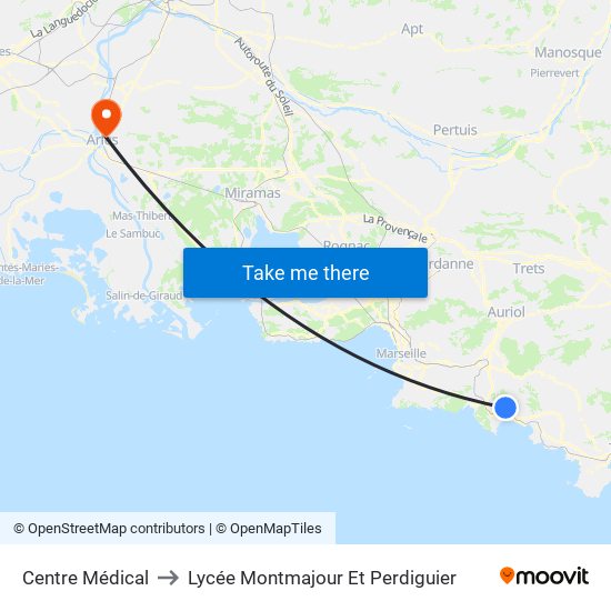 Centre Médical to Lycée Montmajour Et Perdiguier map