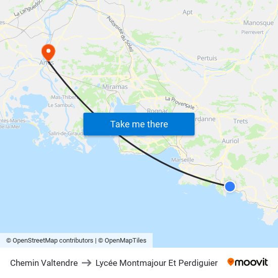 Chemin Valtendre to Lycée Montmajour Et Perdiguier map