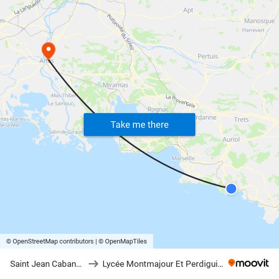 Saint Jean Cabanon to Lycée Montmajour Et Perdiguier map