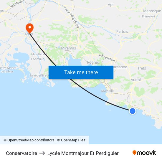 Conservatoire to Lycée Montmajour Et Perdiguier map