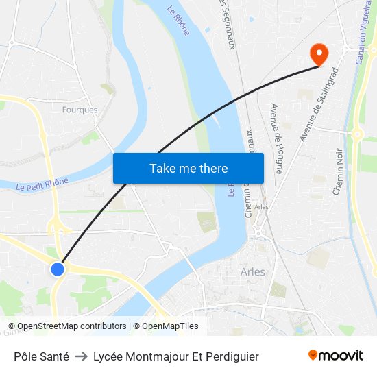 Pôle Santé to Lycée Montmajour Et Perdiguier map