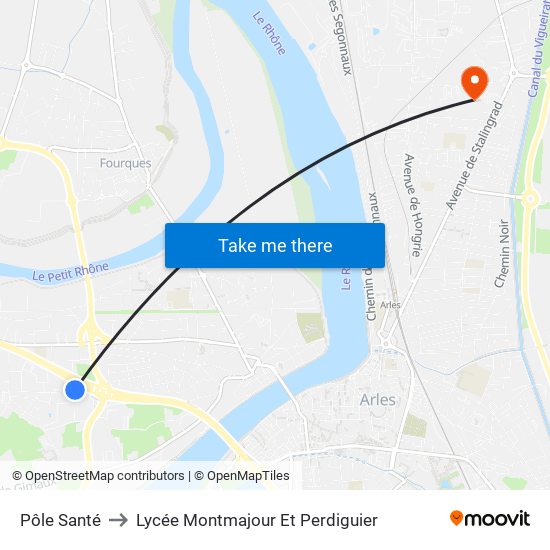 Pôle Santé to Lycée Montmajour Et Perdiguier map