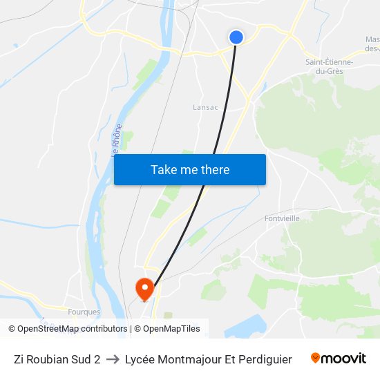 Zi Roubian Sud 2 to Lycée Montmajour Et Perdiguier map