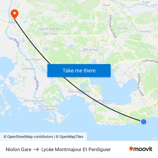 Niolon Gare to Lycée Montmajour Et Perdiguier map