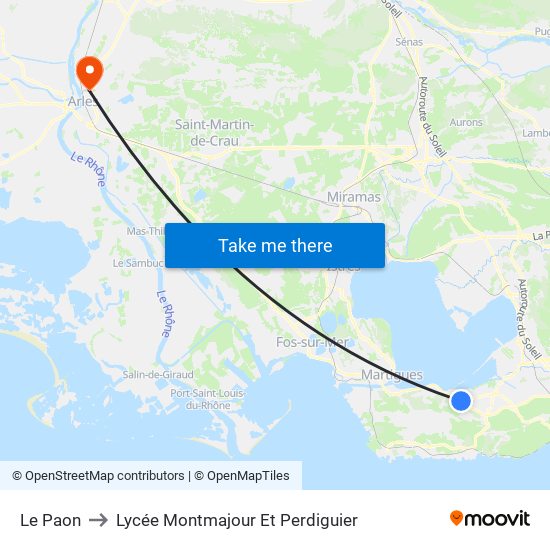 Le Paon to Lycée Montmajour Et Perdiguier map