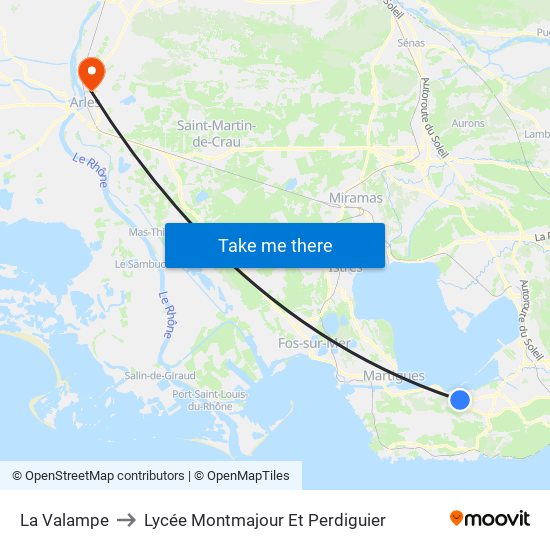 La Valampe to Lycée Montmajour Et Perdiguier map