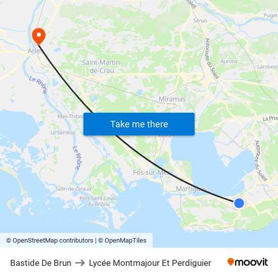 Bastide De Brun to Lycée Montmajour Et Perdiguier map