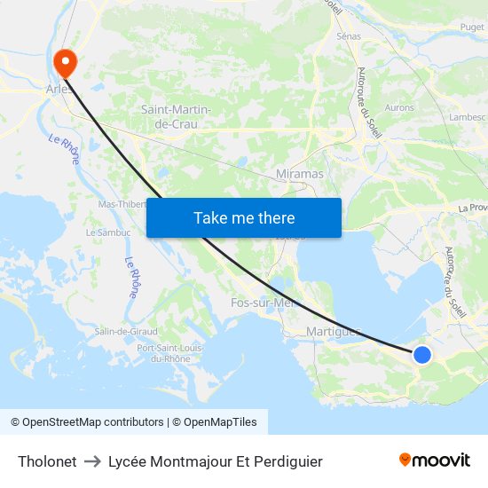 Tholonet to Lycée Montmajour Et Perdiguier map