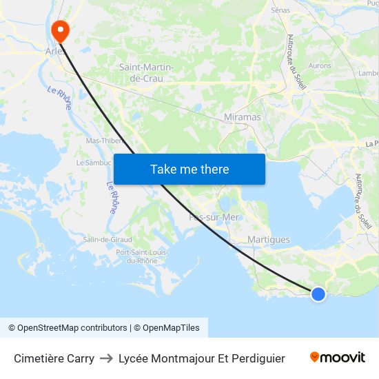 Cimetière Carry to Lycée Montmajour Et Perdiguier map