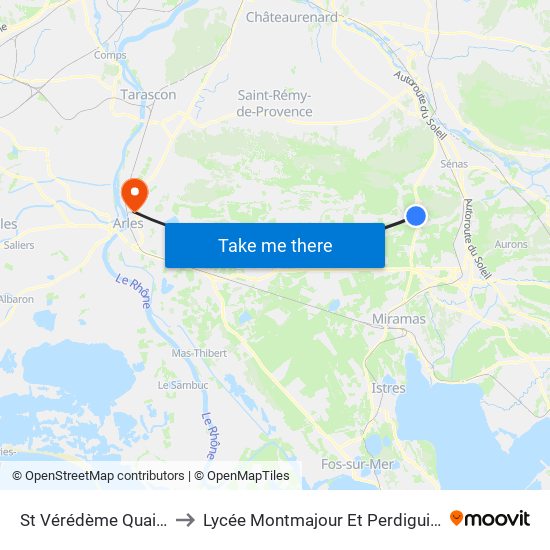 St Vérédème Quai 1 to Lycée Montmajour Et Perdiguier map