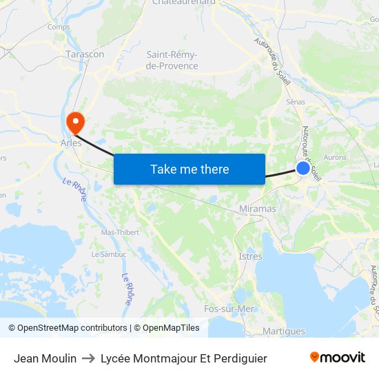 Jean Moulin to Lycée Montmajour Et Perdiguier map