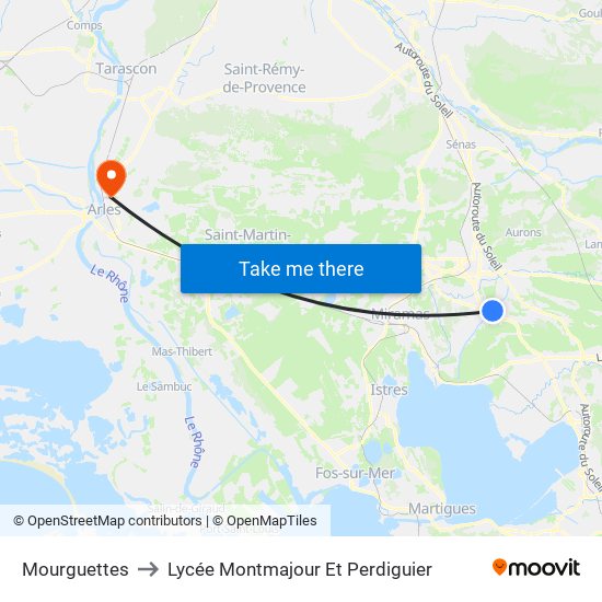 Mourguettes to Lycée Montmajour Et Perdiguier map