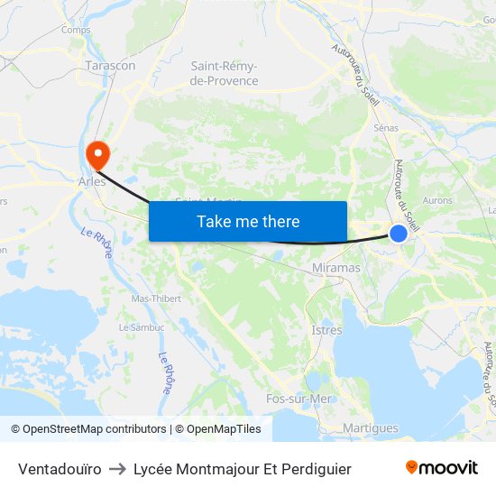 Ventadouïro to Lycée Montmajour Et Perdiguier map