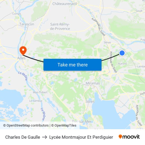 Charles De Gaulle to Lycée Montmajour Et Perdiguier map
