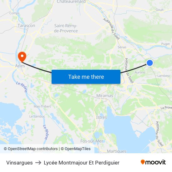 Vinsargues to Lycée Montmajour Et Perdiguier map