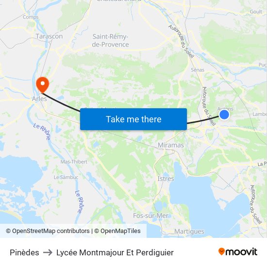 Pinèdes to Lycée Montmajour Et Perdiguier map