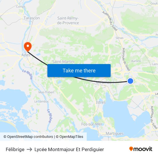 Félibrige to Lycée Montmajour Et Perdiguier map