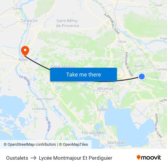 Oustalets to Lycée Montmajour Et Perdiguier map