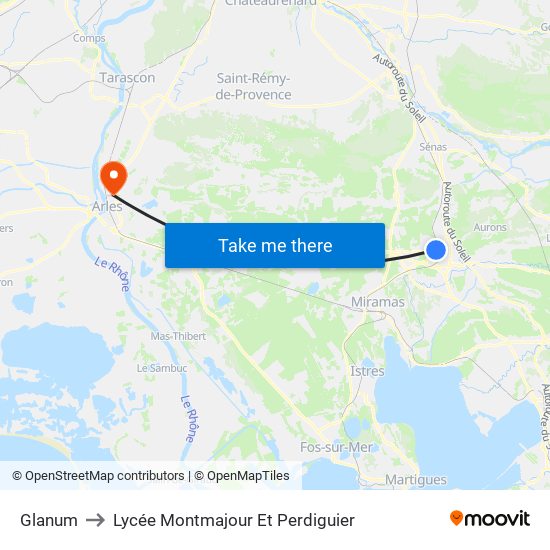 Glanum to Lycée Montmajour Et Perdiguier map