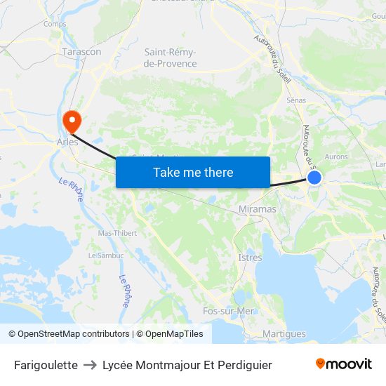 Farigoulette to Lycée Montmajour Et Perdiguier map
