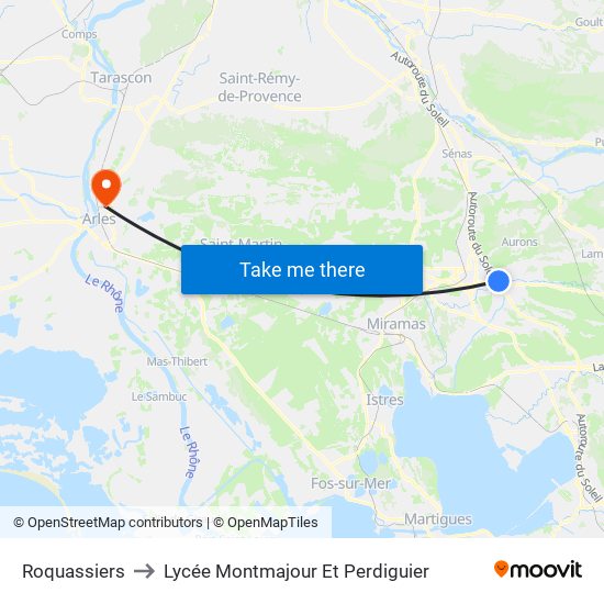 Roquassiers to Lycée Montmajour Et Perdiguier map