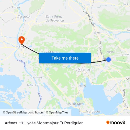 Arènes to Lycée Montmajour Et Perdiguier map