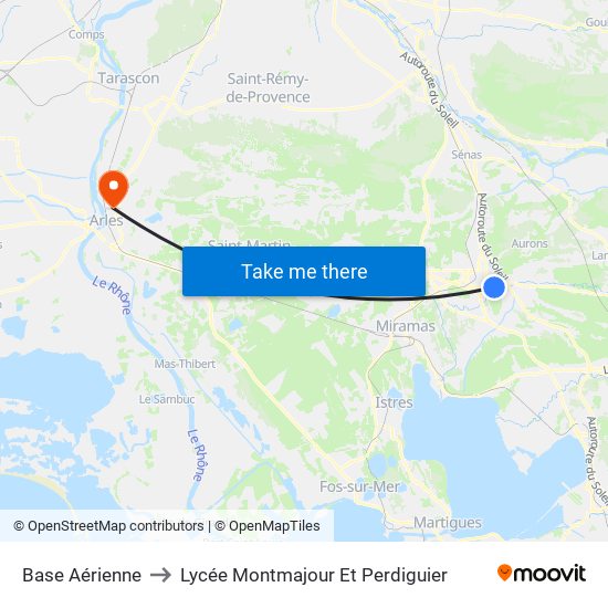 Base Aérienne to Lycée Montmajour Et Perdiguier map