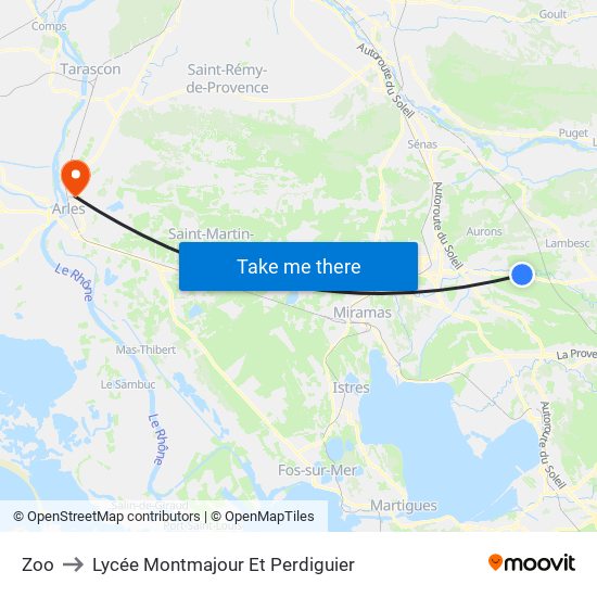 Zoo to Lycée Montmajour Et Perdiguier map