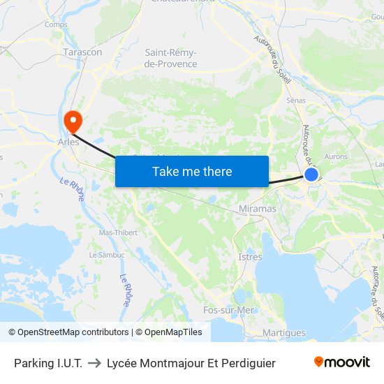 Parking I.U.T. to Lycée Montmajour Et Perdiguier map