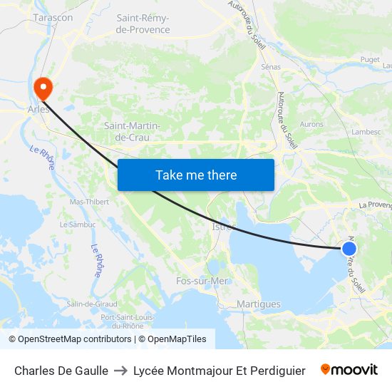 Charles De Gaulle to Lycée Montmajour Et Perdiguier map