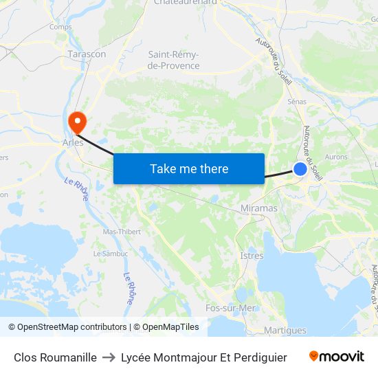 Clos Roumanille to Lycée Montmajour Et Perdiguier map
