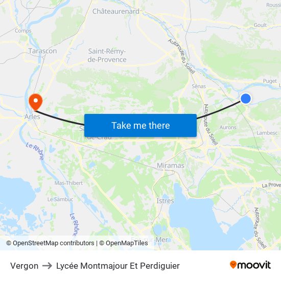 Vergon to Lycée Montmajour Et Perdiguier map