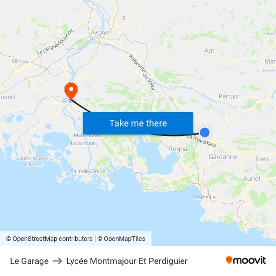 Le Garage to Lycée Montmajour Et Perdiguier map