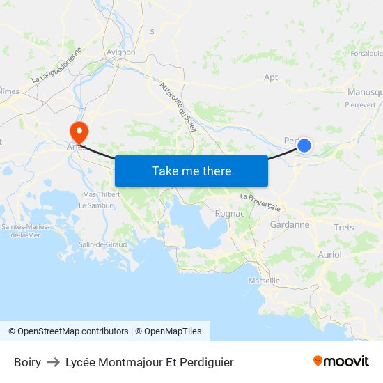 Boiry to Lycée Montmajour Et Perdiguier map