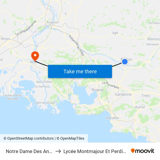 Notre Dame Des Anges to Lycée Montmajour Et Perdiguier map