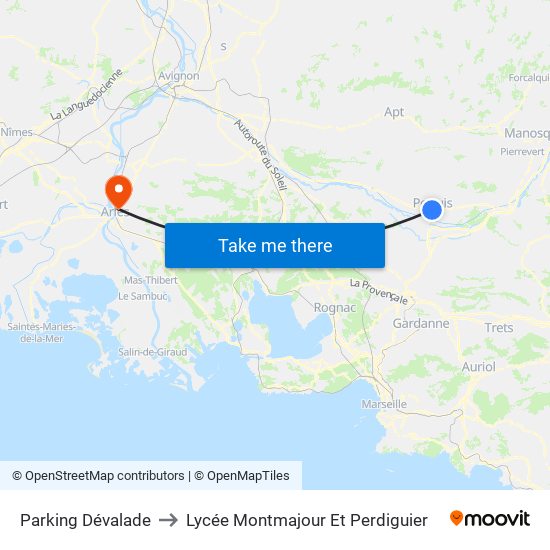 Parking Dévalade to Lycée Montmajour Et Perdiguier map