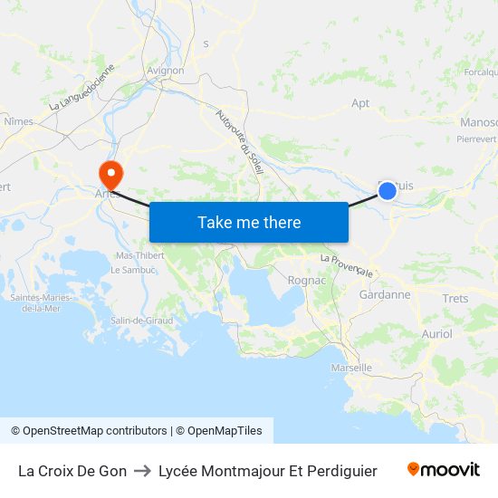 La Croix De Gon to Lycée Montmajour Et Perdiguier map