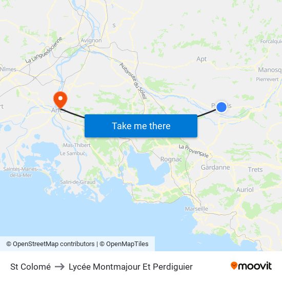 St Colomé to Lycée Montmajour Et Perdiguier map