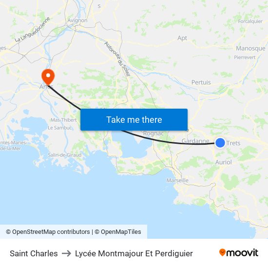 Saint Charles to Lycée Montmajour Et Perdiguier map