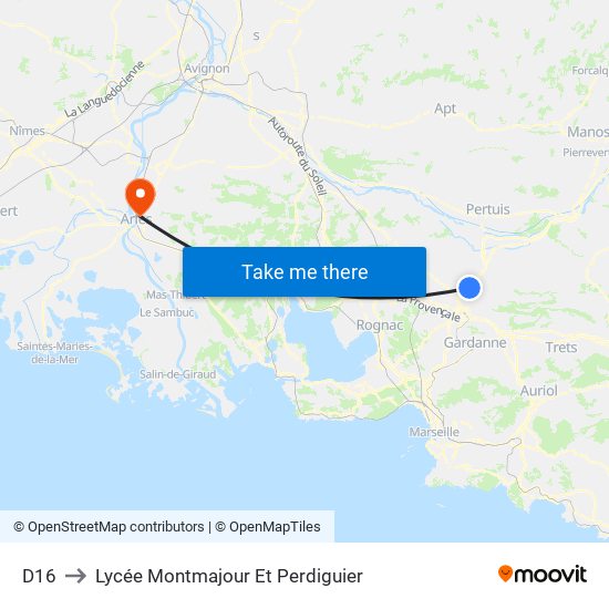 D16 to Lycée Montmajour Et Perdiguier map