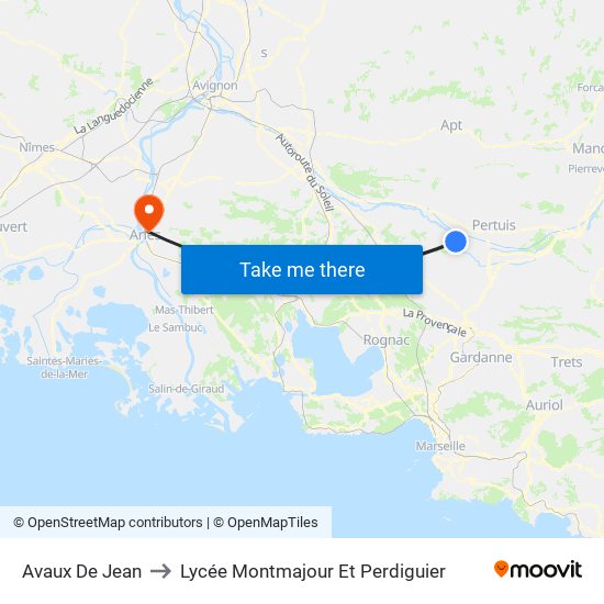 Avaux De Jean to Lycée Montmajour Et Perdiguier map