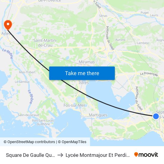 Square De Gaulle Quai 1 to Lycée Montmajour Et Perdiguier map