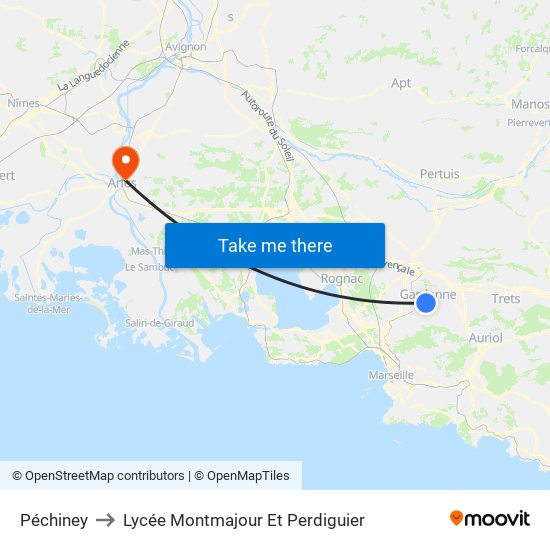 Péchiney to Lycée Montmajour Et Perdiguier map