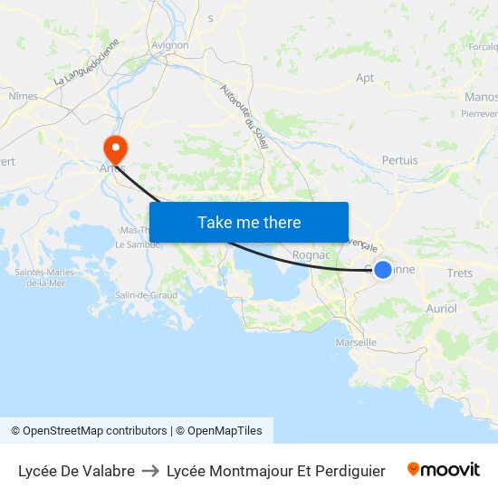 Lycée De Valabre to Lycée Montmajour Et Perdiguier map