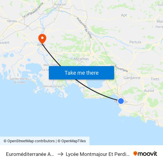 Euroméditerranée Arenc to Lycée Montmajour Et Perdiguier map