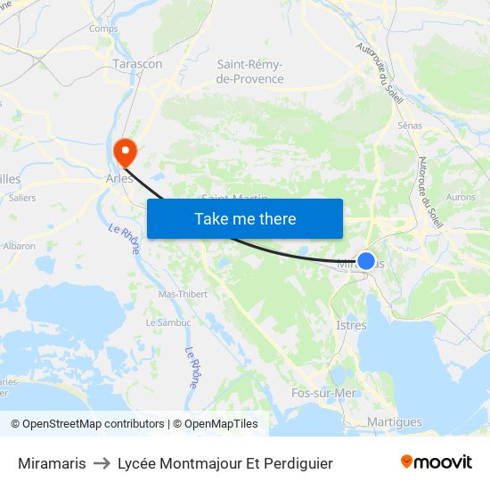 Miramaris to Lycée Montmajour Et Perdiguier map