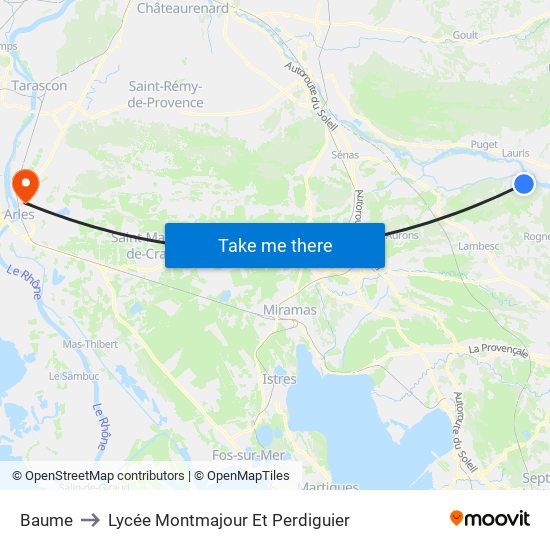 Baume to Lycée Montmajour Et Perdiguier map