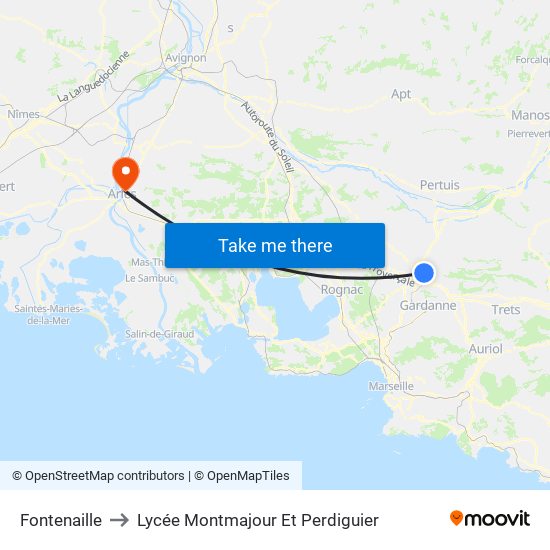 Fontenaille to Lycée Montmajour Et Perdiguier map